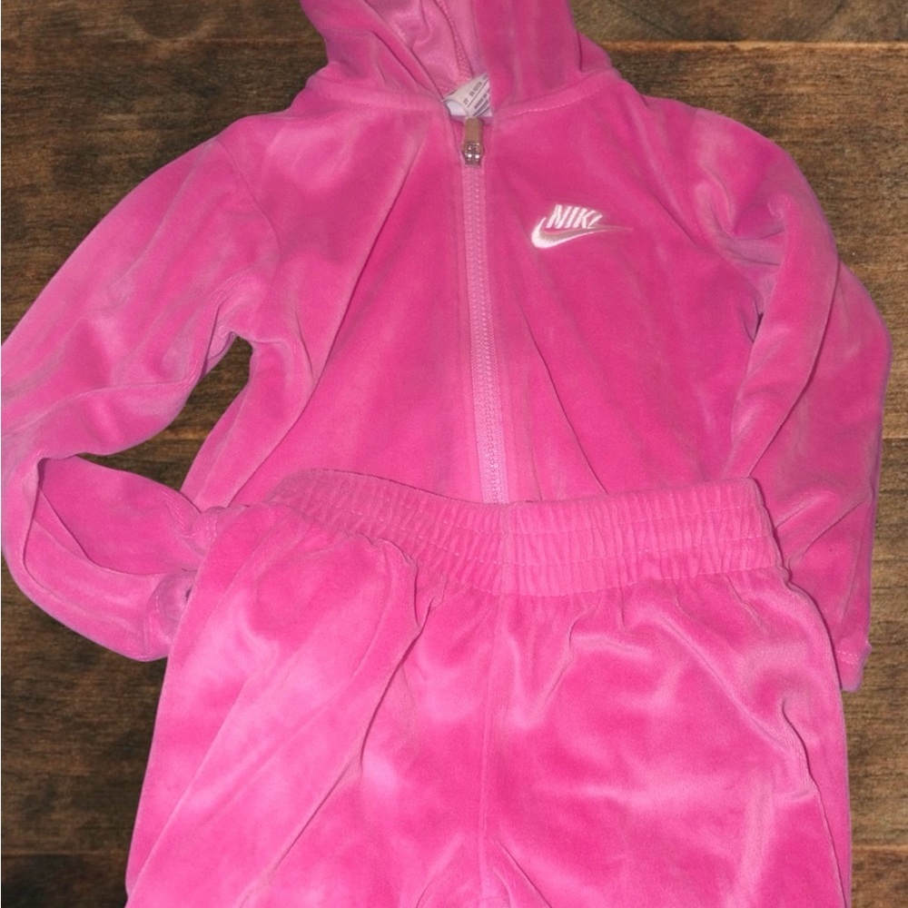 Nike Girls Bright Pink Velour Hoodie & Joggers Set